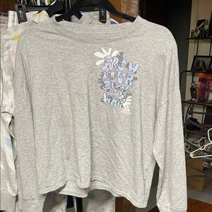 adidas Light Gray Long Sleeve Tee with Pastel Floral Graphic